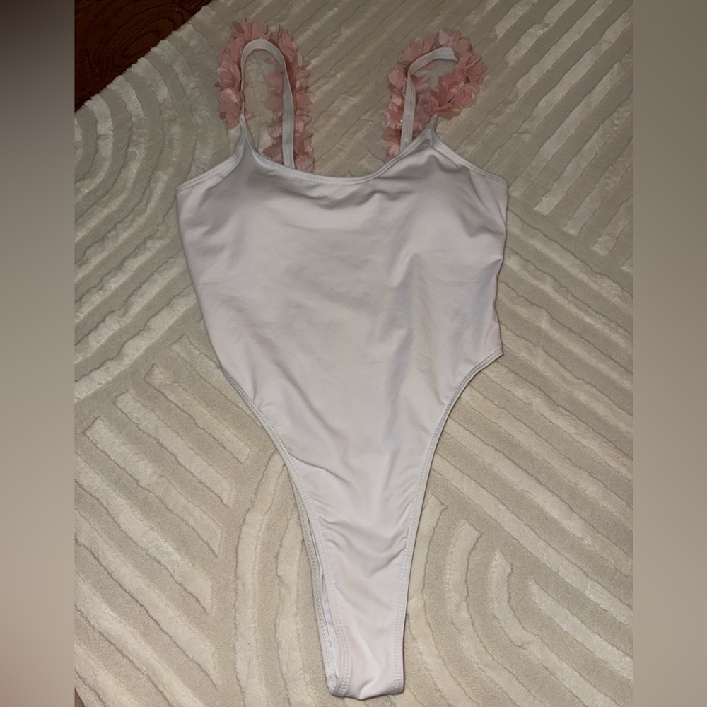 White Bodysuit with Pink Floral Straps